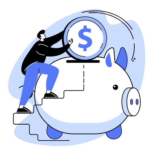 A man dropping money into a piggy bank
